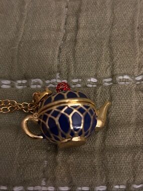 Gold-Tone Blue Teapot locket Pendant Necklace - Women Jewelry
